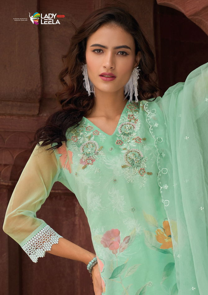 Summer Spring By Lady Leela Organza Embroidery Kurti With Bottom Dupatta Wholesale Shop In Surat